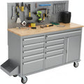 61-Inch Rolling Tool Chest, 10 Drawers Garage Workbench Storage Tool Cabinet with Power Strip, Solid Rubber Wood Top, 1675 LBS Load Mobile Workstation, Heavy Duty Rolling Cabinet