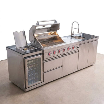 Outdoor Kitchen Island Built for Backyard Cooking, 104 Inch Modular Design, Gas Grill with Sink, Refrigerator