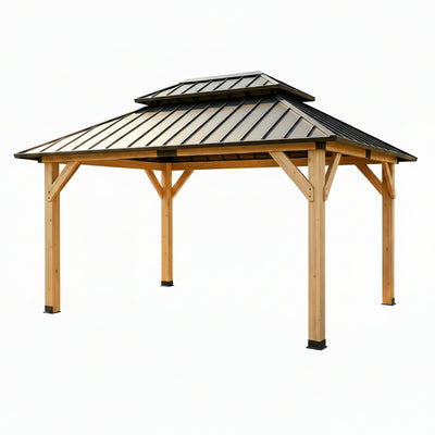 10' × 12' Wood Hardtop Gazebo with Steel Roof | Oak Forge
