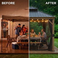 12-Ft X 16 Gazebo Brown Gazebo with Hardtop Roof (Screen Included) — Before & After