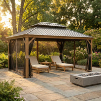 12-Ft X 16 Gazebo Brown Gazebo with Hardtop Roof (Screen Included) — Studio Shot