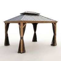 12-Ft X 16 Gazebo Brown Gazebo with Hardtop Roof (Screen Included) — Studio Shot