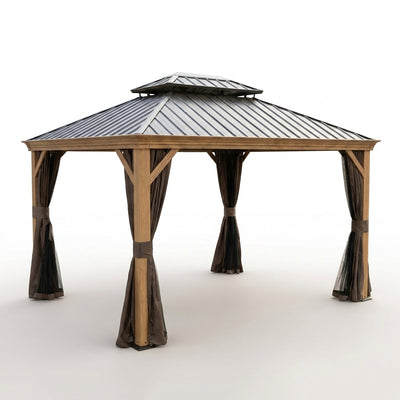 Outdoor Gazebo Designed for Year-Round Use, 12x16 Hardtop Roof, Heavy-Duty Aluminum Frame, Screen Included