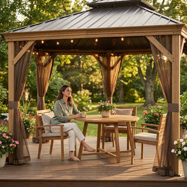 Outdoor Gazebo Designed for Year-Round Use, 12x16 Hardtop Roof, Heavy-Duty Aluminum Frame, Screen Included