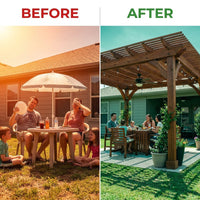 12X16 FT All Cedar Wood Wooden Pergola, Pergola Kit with Stakes, Quality Wood Supported Structure, Snow and Wind Supported, Outdoor Garden Shelter with Cedar Framed for Backyard, Deck, Lawn — Before & After
