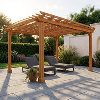 12X16 FT All Cedar Wood Wooden Pergola, Pergola Kit with Stakes, Quality Wood Supported Structure, Snow and Wind Supported, Outdoor Garden Shelter with Cedar Framed for Backyard, Deck, Lawn — Studio Shot