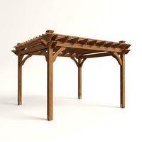 12X16 FT All Cedar Wood Wooden Pergola, Pergola Kit with Stakes, Quality Wood Supported Structure, Snow and Wind Supported, Outdoor Garden Shelter with Cedar Framed for Backyard, Deck, Lawn — Studio Shot