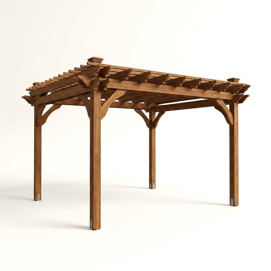 12X16 FT All Cedar Wood Wooden Pergola, Pergola Kit with Stakes, Quality Wood Supported Structure, Snow and Wind Supported, Outdoor Garden Shelter with Cedar Framed for Backyard, Deck, Lawn — Studio Shot