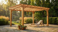 12X16 FT All Cedar Wood Wooden Pergola, Pergola Kit with Stakes, Quality Wood Supported Structure, Snow and Wind Supported, Outdoor Garden Shelter with Cedar Framed for Backyard, Deck, Lawn — Lifestyle