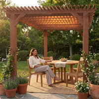 12X16 FT All Cedar Wood Wooden Pergola, Pergola Kit with Stakes, Quality Wood Supported Structure, Snow and Wind Supported, Outdoor Garden Shelter with Cedar Framed for Backyard, Deck, Lawn — Lifestyle