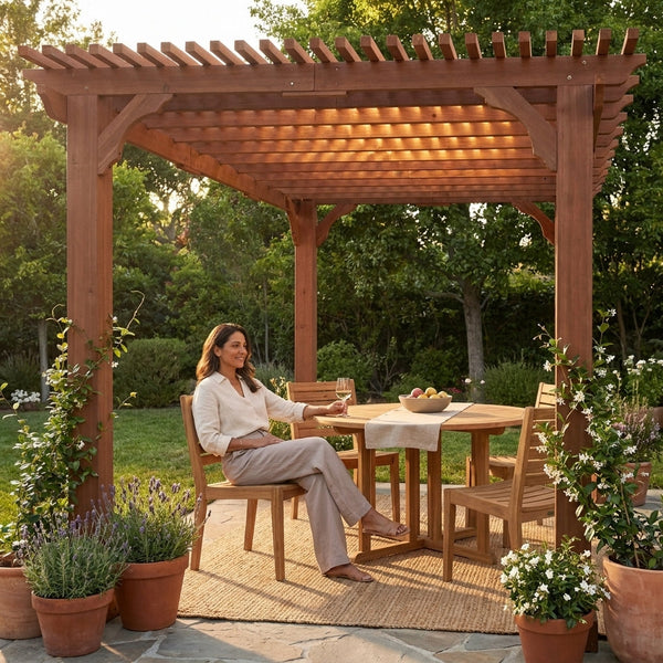 Cedar Wood Pergola Kit Built for All-Weather Durability, 12x16 FT, Metal Stakes, Snow and Wind Rated