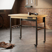 24 In. W Adjustable Workbench, Heavy Duty Wood Desktop Workbench with Wheels, Rolling Workbench with USB Outlet, Hooks — Studio Shot