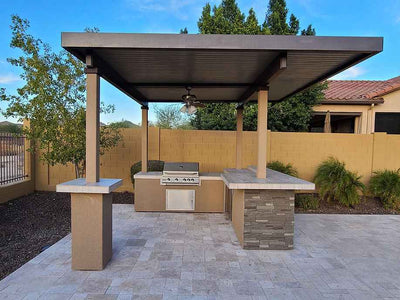 KoKoMo Outdoor Kitchen BBQ Island with Grill, Refrigerator & Pergola | Oak Forge
