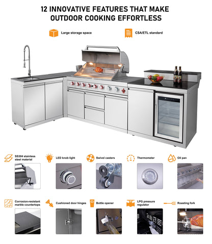 Outdoor Kitchen Island with Grill, Sink & Fridge | Oak Forge