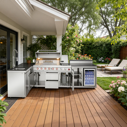 Outdoor Kitchen Island with Grill, Sink & Fridge | Oak Forge