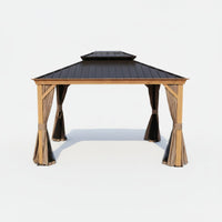 12-Ft X 16 Gazebo Brown Gazebo with Hardtop Roof (Screen Included)