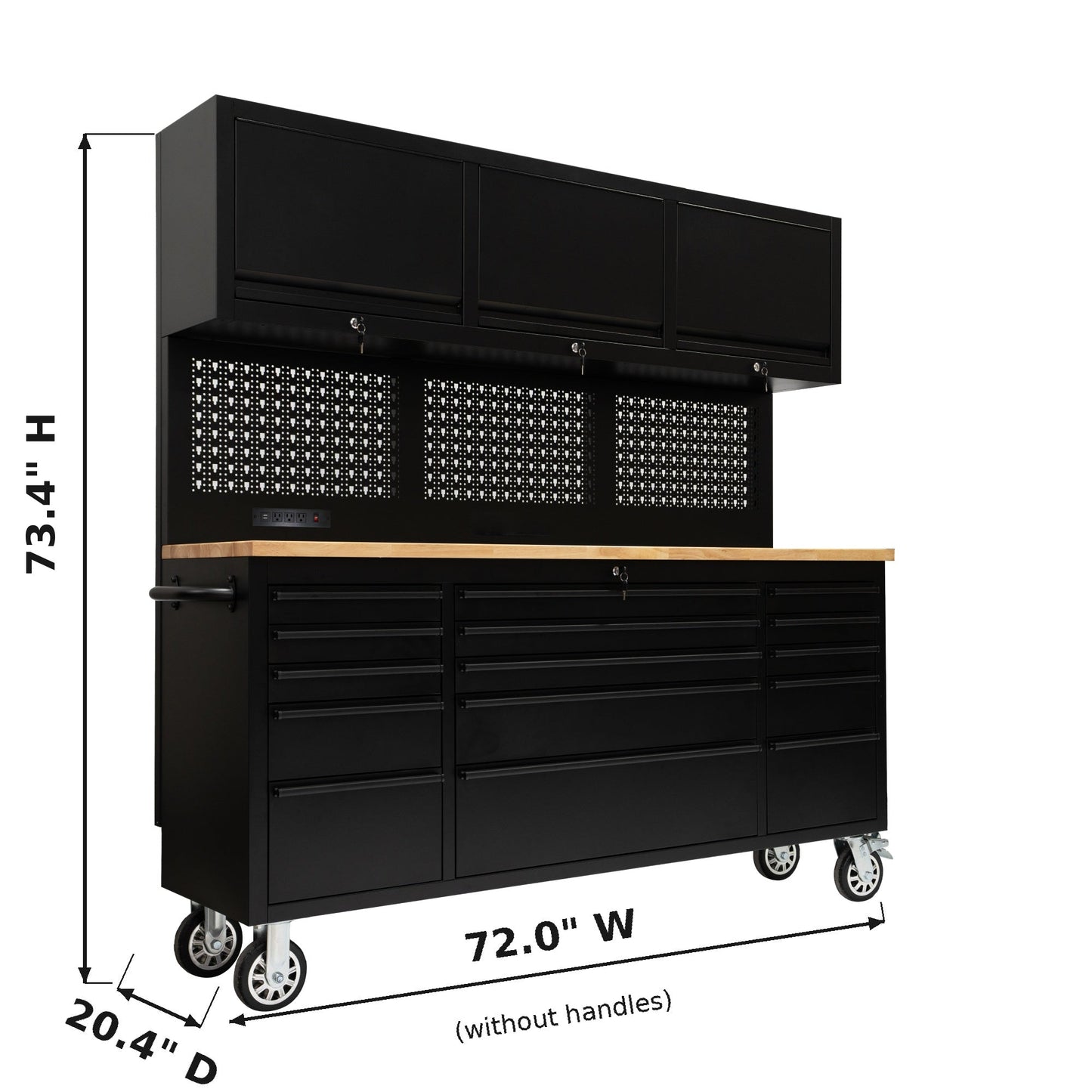 72-Inch Heavy-Duty Rolling Garage Workstation with 15 Drawers & Overhead Storage | Oak Forge