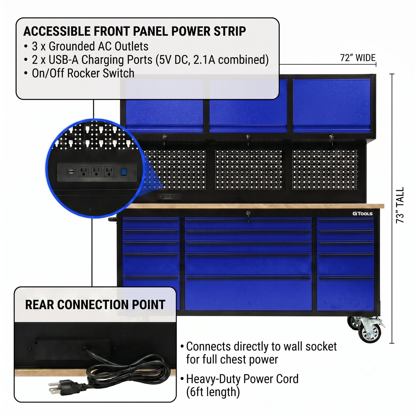 72-Inch Heavy-Duty Rolling Garage Workstation with 15 Drawers & Overhead Storage | Oak Forge