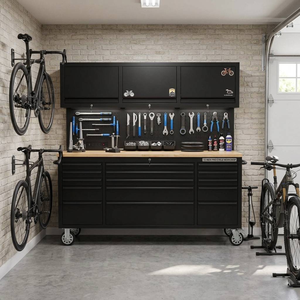 72-Inch Heavy-Duty Rolling Garage Workstation with 15 Drawers & Overhead Storage | Oak Forge