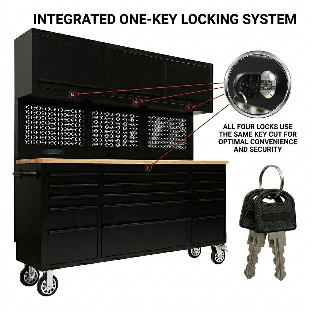 72-Inch Heavy-Duty Rolling Garage Workstation with 15 Drawers & Overhead Storage | Oak Forge