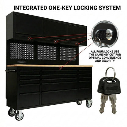 72-Inch Heavy-Duty Rolling Garage Workstation with 15 Drawers & Overhead Storage | Oak Forge