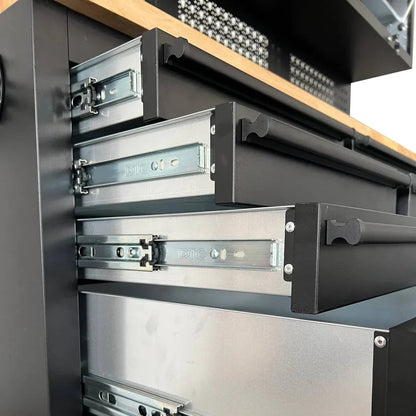 72-Inch Heavy-Duty Rolling Garage Workstation with 15 Drawers & Overhead Storage | Oak Forge