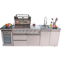 Outdoor Kitchen Island Built for Backyard Cooking, 104 Inch Modular Design, Gas Grill with Sink, Refrigerator