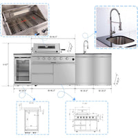 Outdoor Kitchen Island Built for Backyard Cooking, 104 Inch Modular Design, Gas Grill with Sink, Refrigerator
