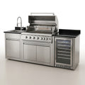 Outdoor Kitchen Island Built for Large Entertaining, 85000 BTU 6-Burner, Wine Cooler, Granite Top, 85 Inch