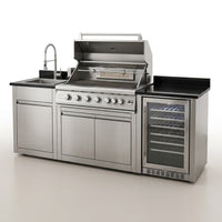 Outdoor Kitchen Island 85" 6-Burner 85000 BTU Deluxe Modular BBQ Island - Grill Islands W/Wine Cooler, Built in Combo outside Island + Rotisserie & Granite Top Outdoor Grill — Studio Shot