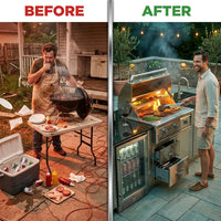 Outdoor Kitchen Island Built for Backyard Cooking, 104 Inch Modular Design, Gas Grill with Sink, Refrigerator — Before & After
