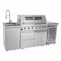 Outdoor Kitchen Island Built for Large Entertaining, 85000 BTU 6-Burner, Wine Cooler, Granite Top, 85 Inch