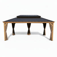 12-Ft X 16 Gazebo Brown Gazebo with Hardtop Roof (Screen Included)