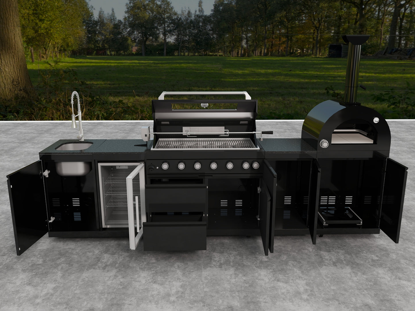 128-Inch Outdoor Kitchen with Grill & Pizza Oven | Oak Forge